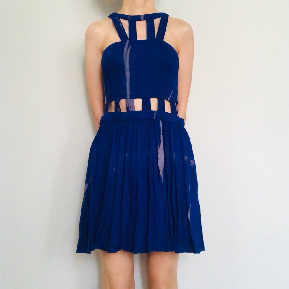 Indigo mini dress. Model size 5’4, 98lbs